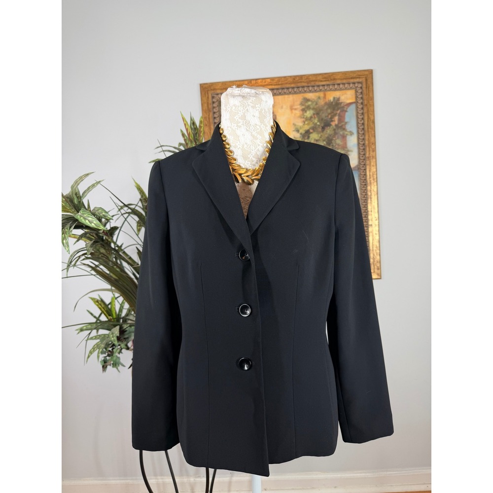 Kasper Blazer Women 8 Black Polyester 3-Button Professional Office Jacket